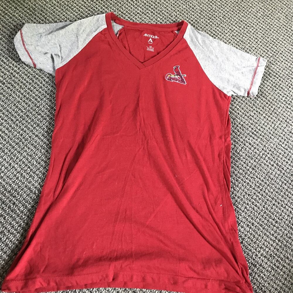 St Louis Cardinals Embroidered V-Neck Red Medium Tee By Antigua